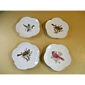 *Cottage Core Birds Perched Pussy Willow Branches Mini Decorative Plates  - 4pc